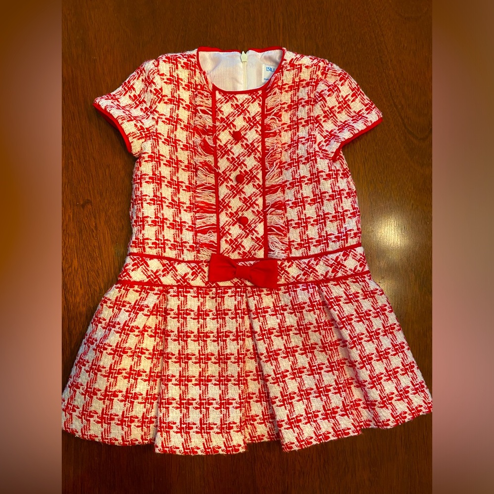 Luli And Me Girls’ red and white tweed Cap Sleeve Dress, Size 2T
